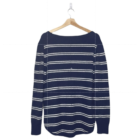 GAP Sweater Navy and White Striped Wool Blend V Neck Oversized Womens Large - Picture 9 of 11